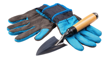 Gardening gloves and trowel for planting.
