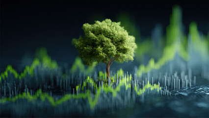 Green Tree Rising on Glowing Financial Energy Waves
