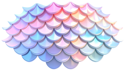 Pastel colored fish scales or mermaid scales on a transparent background