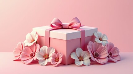 Pink gift box with flowers