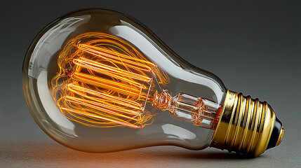 A close-up of an illuminated vintage incandescent light bulb.