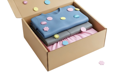 Folded Clothes in a Cardboard Box with Decorative Embellishments