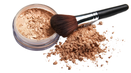 Makeup powder with a brush for flawless skin.