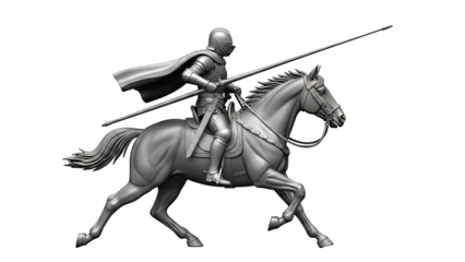 Knight in Armor Riding a Horse with a Lance