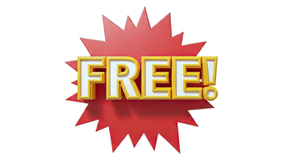 3D Golden "FREE!" Text with Red Starburst