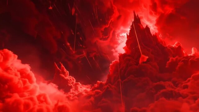 Dramatic Red Sky and Clouds with Mountain Peaks