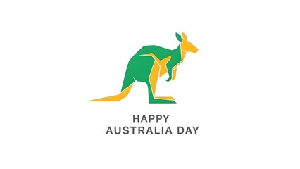Happy australia day colorful kangaroo logo with green yellow and black text on white background