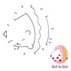 Connect The Dots and Draw Cute panda with donut. Dot to dot puzzle - cartoon little panda. Educational Game for Kids. Drawing for Preschool children. Vector Illustration EPS8