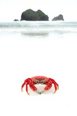 Small red crab on sandy beach