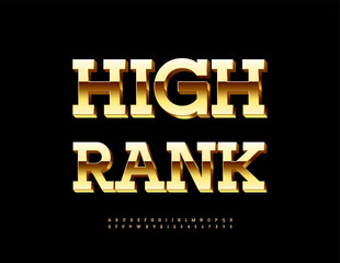 Vector Business icon High Rank. Premium Gold 3D Font for Fashion, Digital Branding and Modern Design. Elite Alphabet Letters and Numbers set.
