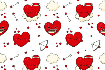 Seamless Background with Hearts, Bows and Arrows, Romantic Valentine Pattern