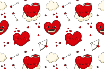 Seamless Background with Hearts, Bows and Arrows, Romantic Valentine Pattern