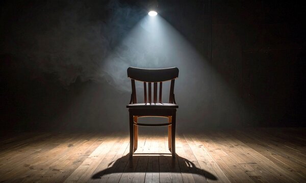 Empty Armchair Under Spotlights on a Dark Stage