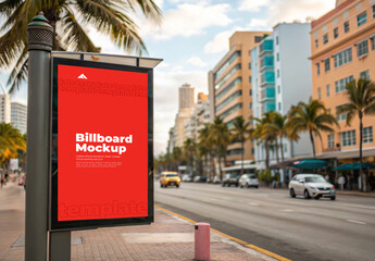 Billboard Mockup on Coastal Street for Seaside Advertising and Tourism Promotion