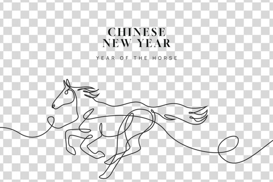 Running horse in one continuous line drawing. For Chinese New Year 2026.