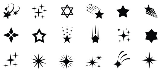 Fototapeta premium Star icons. Twinkling stars. Sparkles, shining burst. Set of black star sparkle icon set . bright star sparkle set.