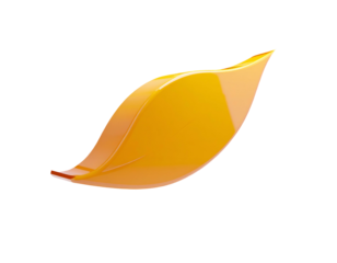 Shiny, stylized, amber leaf against stark black background