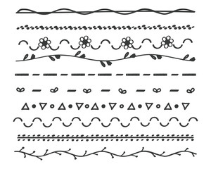 Fototapeta premium Set of ten hand drawn doodle borders, various rustic scribble dividers for decorating cards and journals