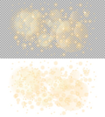Soft golden glitter lights with glowing bokeh and sparkles on transparent background. Ideal for overlays, holiday designs, luxury branding, and magical effects.