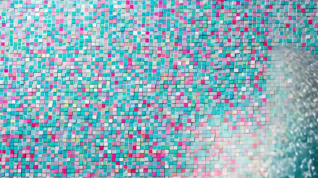 Colorful digital noise pattern with dense multicolored pixels covering entire frame in abstract mosaic view