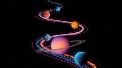 Vibrant planets and rings swirling in deep space
