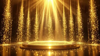 Elegant golden stage with sparkling lights and glitter, perfect for awards ceremony.