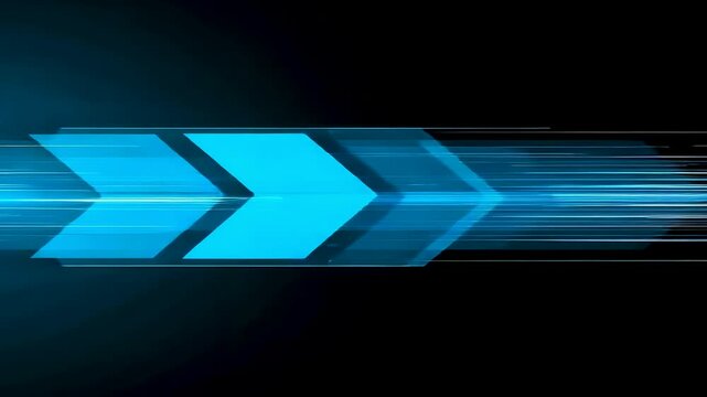 Abstract blue directional arrows with motion blur on dark background suggesting speed and flow