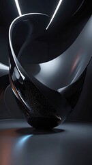 Polished, abstract, organic sculpture with sleek curves and ambient lighting