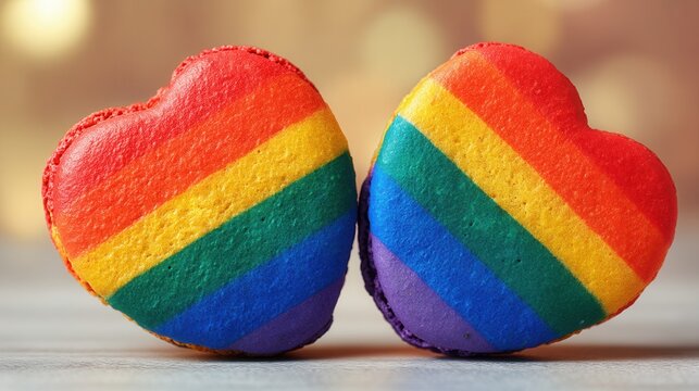 Valentine&rsquo;s Day with an LGBT concept Colorful heart-shaped cookies with rainbow design symbolizing love.