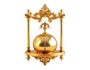 Ornate gold clock with a round body and detailed filigree