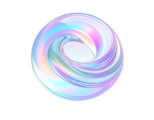 Iridescent, swirling, ring-like, 3D shape against a stark black background