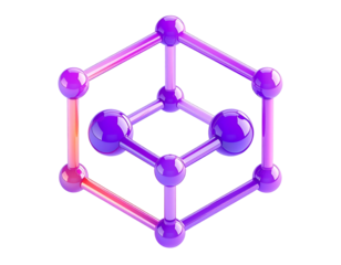 3D geometric molecular structure with vibrant pink and purple gradients