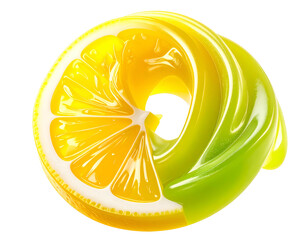 Swirled citrus halves, one yellow, one green, creating a circular shape