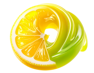 Swirled citrus halves, one yellow, one green, creating a circular shape