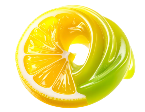Swirled citrus halves, one yellow, one green, creating a circular shape - Powered by Adobe