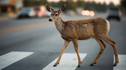 Yellow diamond-shaped road sign with a silhouette of a deer, indicating potential deer crossings.