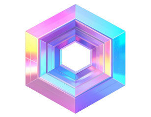 Iridescent geometric hexagonal layers fading into a central void