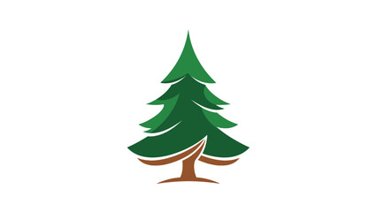 Obraz premium Simple green pine tree icon with brown trunk, symbolizing nature and forests, on an isolated white background.