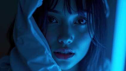 Young girl in blue light