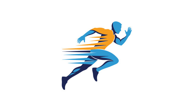 Dynamic abstract logo of a man running with speed lines, symbolizing athleticism and progress, on an isolated white background.