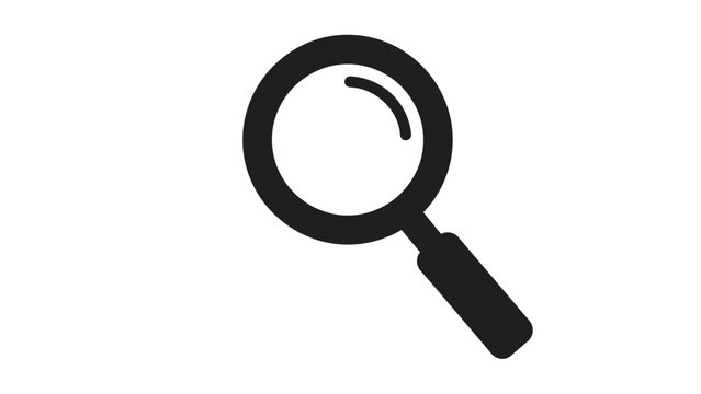 Simple black magnifying glass icon for search and discovery on an isolated white background.