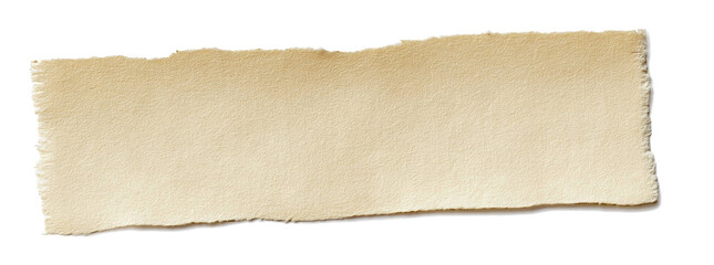 A textured, light brown, blank piece of torn paper with ragged edges, isolated on a clean white background, creating a vintage or antique aesthetic for various design and textual purposes.