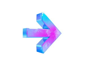 A vibrant, glossy arrow pointing right, with a gradient and a black background