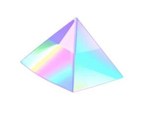 3D geometric translucent pyramid with spectral color gradients on black