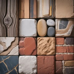 Assorted stone and wood texture samples rocks
