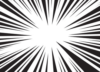 Obraz premium Abstract comic speed line background. Manga radial anime. Cartoon emphasis superhero frame. Splash blast black bg. Graphic boom ray pop art. Abstract action element. Vector illustration