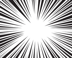 Naklejka premium set of comic style explosion manga speed lines on transparent background, cartoon action impact element. Radial sun burst with dramatic black and white sun rays.