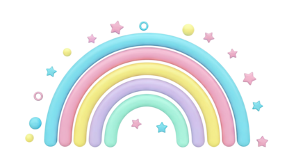 3D Pastel Rainbow with Stars and Circles
