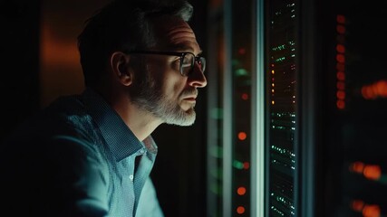 An IT professional working on server hardware in a datacenter environment, focusing on system configuration and maintenance.