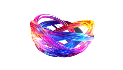 Swirling neon light ribbons form a three-dimensional abstract orb shape
